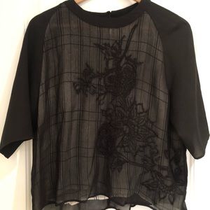 All Saints blouse with sheer and embroidery detail.